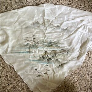 Vintage Elegant White Silk Scarf with Scenic Design